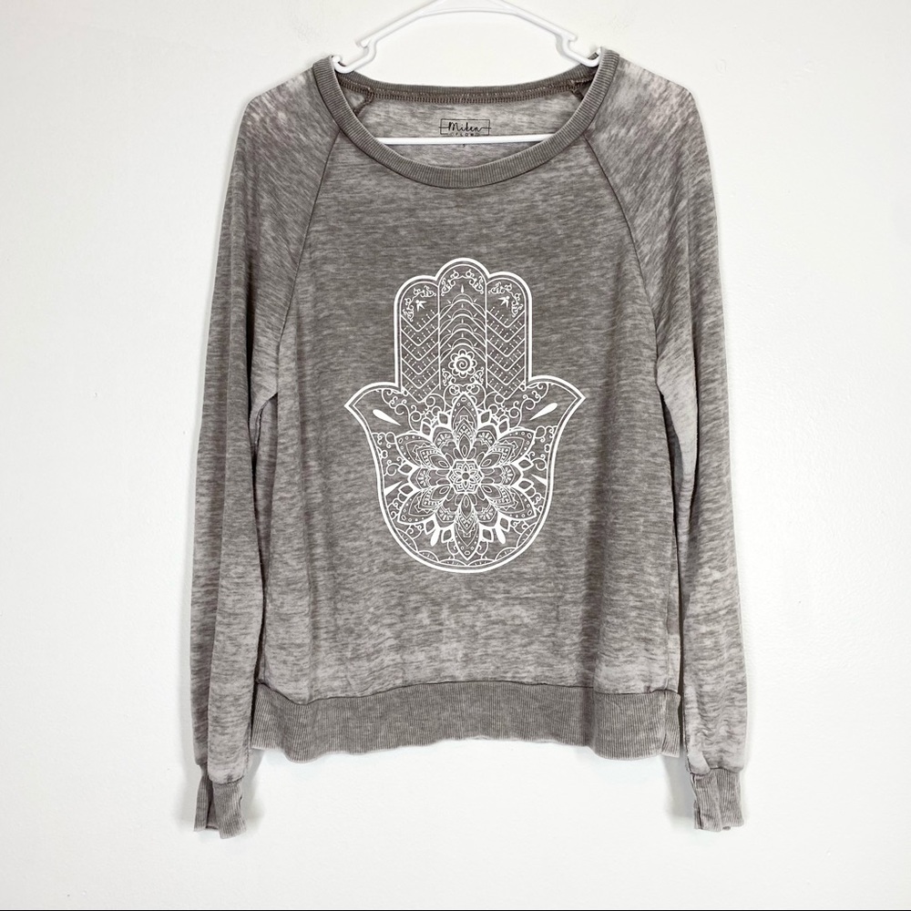 HAMSA Sweatshirt Indian Bollywood Inspired Heather Gray Crew Neck Top Small